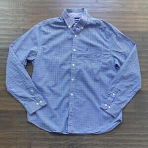 NAUTICA Plaid Button Down Shirt Mens Sz Large Blue White Classic Preppy Corpcore